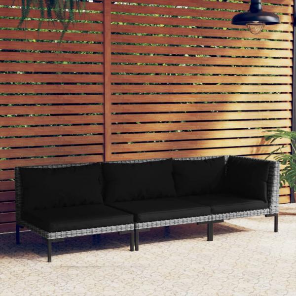 ARDEBO.de - 3-tlg. Garten-Lounge-Set Dunkelgrau Halbrundes Poly Rattan