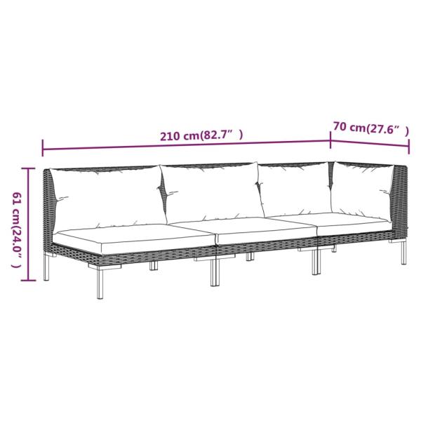 3-tlg. Garten-Lounge-Set Dunkelgrau Halbrundes Poly Rattan