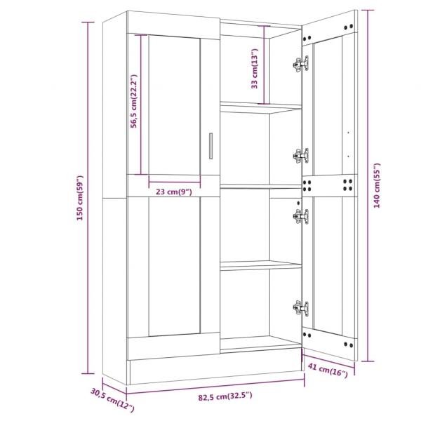 Vitrinenschrank Grau Sonoma 82,5x30,5x150 cm Holzwerkstoff