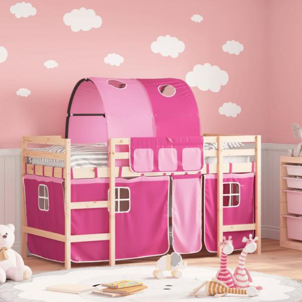ARDEBO.de - Kinderhochbett mit Tunnel Rosa 90x190 cm Massivholz Kiefer