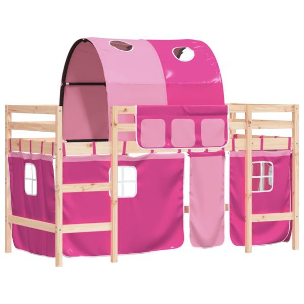 Kinderhochbett mit Tunnel Rosa 90x190 cm Massivholz Kiefer