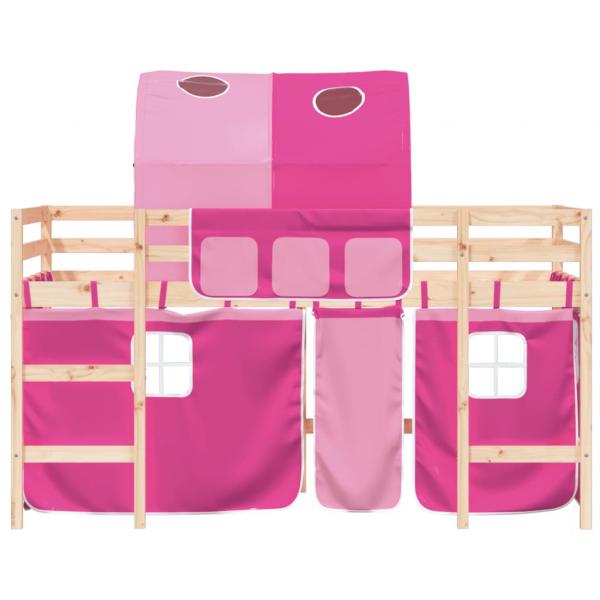 Kinderhochbett mit Tunnel Rosa 90x190 cm Massivholz Kiefer