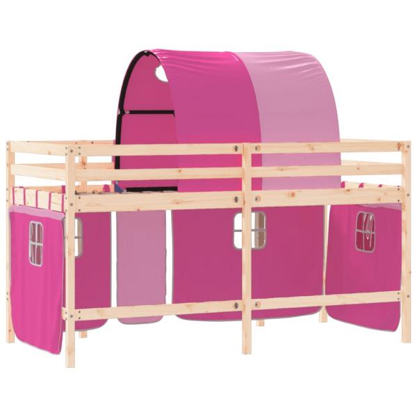 Kinderhochbett mit Tunnel Rosa 90x190 cm Massivholz Kiefer