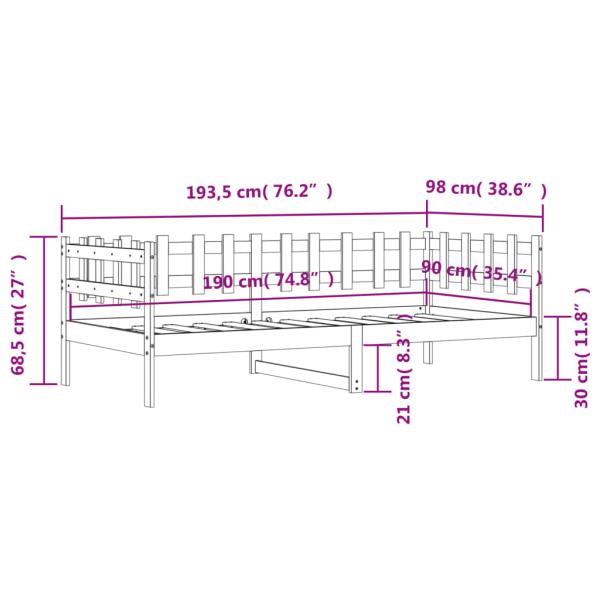 Tagesbett Schwarz 90x190 cm Massivholz Kiefer