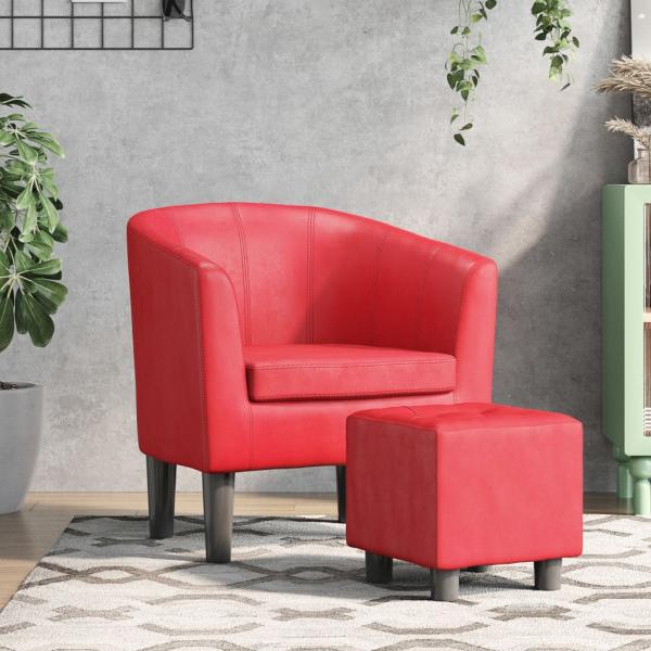 ARDEBO.de - Clubsessel mit Fußhocker Rot Kunstleder