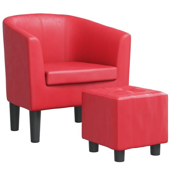 Clubsessel mit Fußhocker Rot Kunstleder