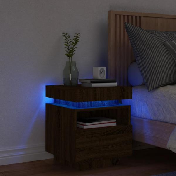 ARDEBO.de - Nachttisch mit LED-Leuchten Braun Eichen-Optik 40x39x48,5 cm