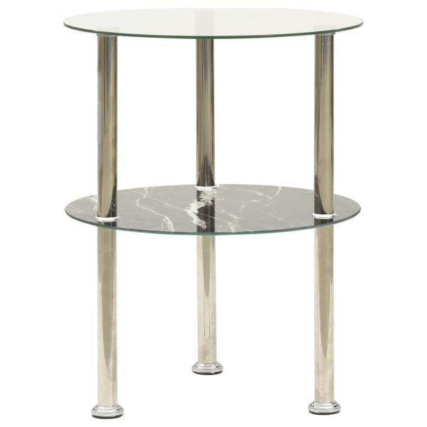 ARDEBO.de - Beistelltisch mit 2 Ablagen Transparent & Schwarz 38cm Hartglas