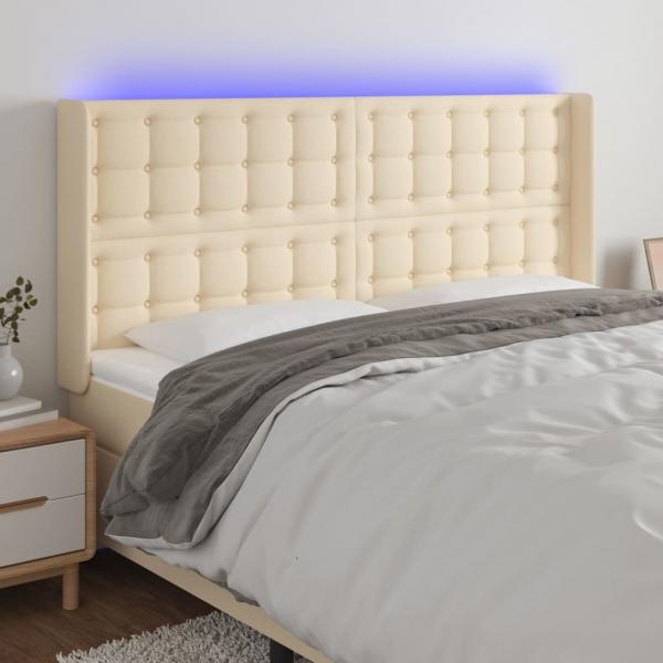 ARDEBO.de - LED Kopfteil Creme 163x16x118/128 cm Stoff