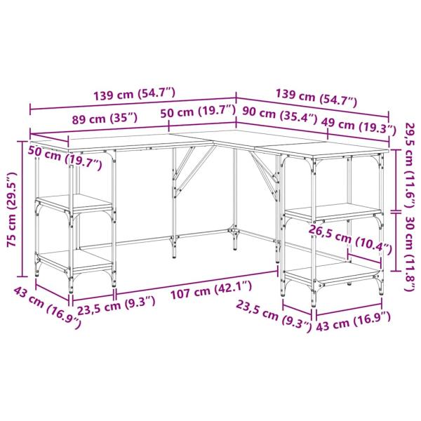Schreibtisch Sonoma-Eiche 139x139x75 cm Holzwerkstoff