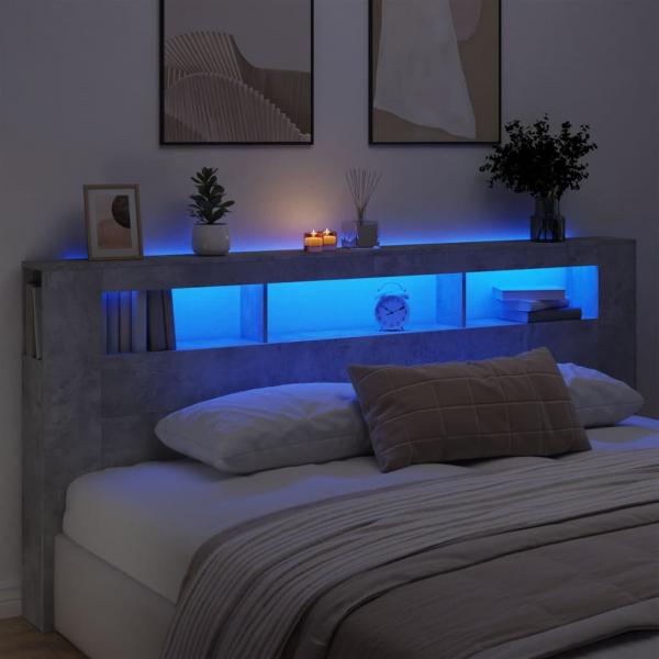 ARDEBO.de - LED-Kopfteil Betongrau 220x18,5x103,5 cm Holzwerkstoff