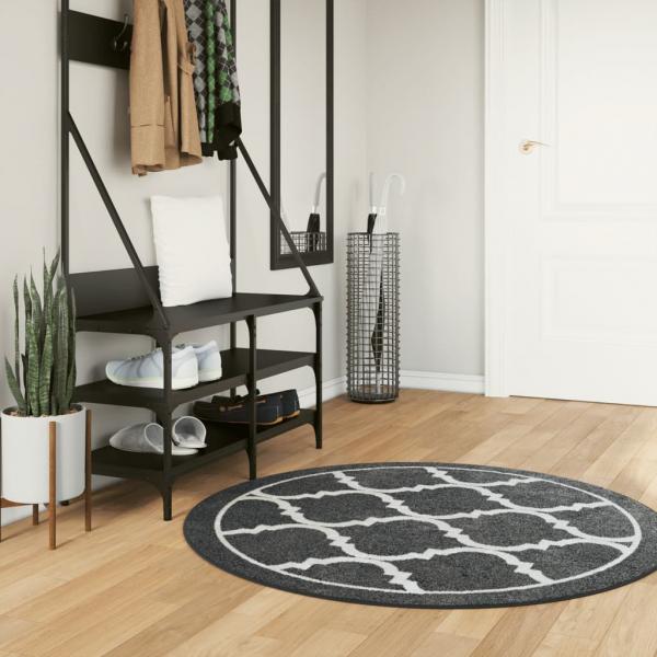 ARDEBO.de - Teppich Waschbar Schwarz und Weiß Ø 120 cm Rutschfest