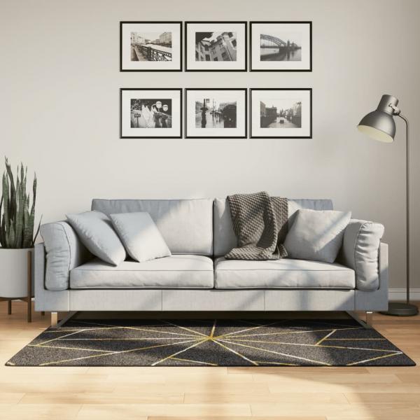 ARDEBO.de - Teppich Waschbar Schwarz und Golden 80x150 cm Rutschfest