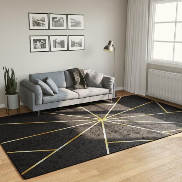 ARDEBO.de - Teppich Waschbar Schwarz und Golden 190x300 cm Rutschfest