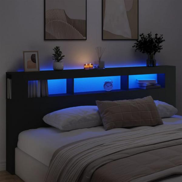 ARDEBO.de - LED-Kopfteil Schwarz 220x18,5x103,5 cm Holzwerkstoff