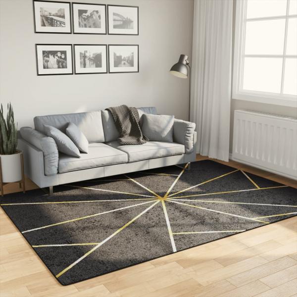 ARDEBO.de - Teppich Waschbar Schwarz und Golden 160x230 cm Rutschfest