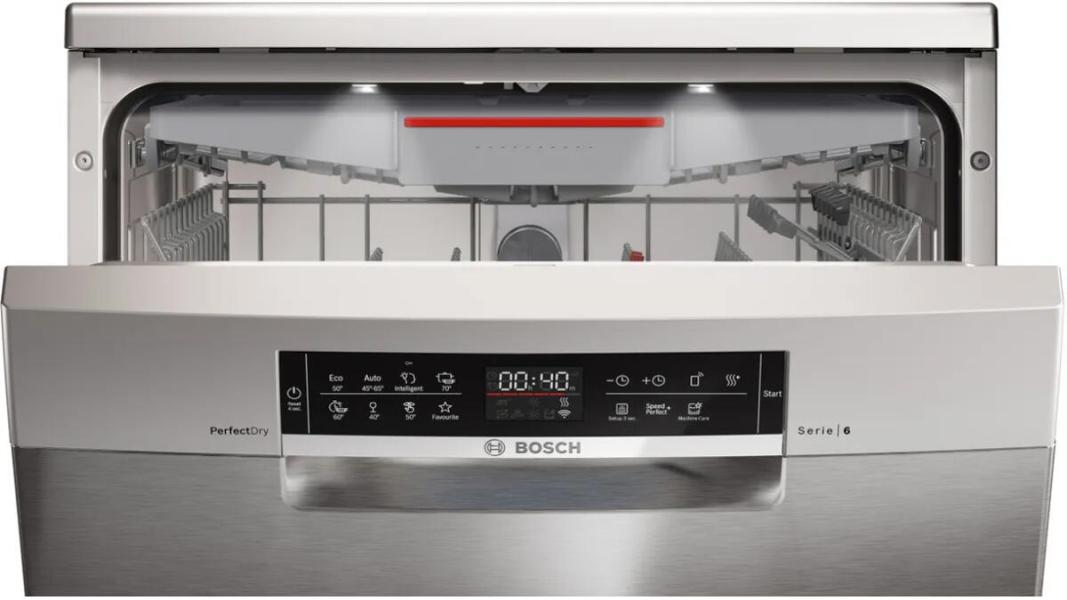 ARDEBO.de Bosch SMS6ZCI16E Serie 6 Standgeschirrspüler, 60 cm breit, 14 Maßgedecke, AquaStop, Silence Plus, Max Flex Körbe, VarioSchublade, HomeConnect, Innenraumbeleuchtung, Gebürsteter Stahl mit Anti-Fingerprint