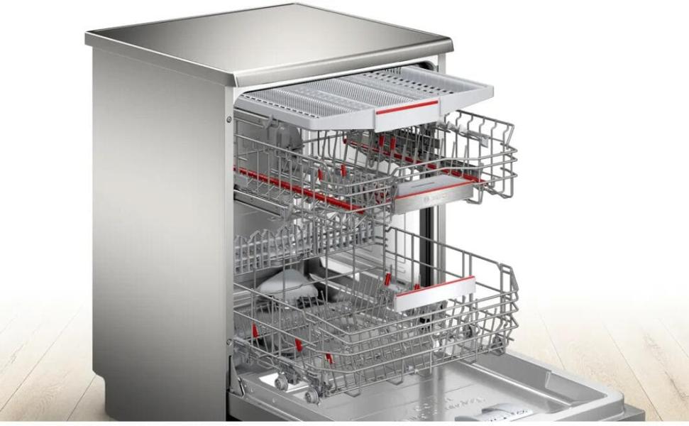 Bosch SMS6ZCI16E Serie 6 Standgeschirrspüler, 60 cm breit, 14 Maßgedecke, AquaStop, Silence Plus, Max Flex Körbe, VarioSchublade, HomeConnect, Innenraumbeleuchtung, Gebürsteter Stahl mit Anti-Fingerprint
