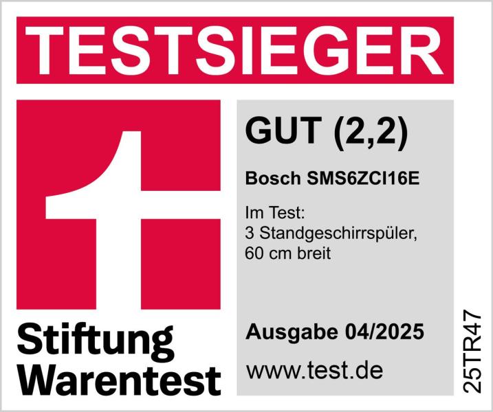 Bosch SMS6ZCI16E Serie 6 Standgeschirrspüler, 60 cm breit, 14 Maßgedecke, AquaStop, Silence Plus, Max Flex Körbe, VarioSchublade, HomeConnect, Innenraumbeleuchtung, Gebürsteter Stahl mit Anti-Fingerprint