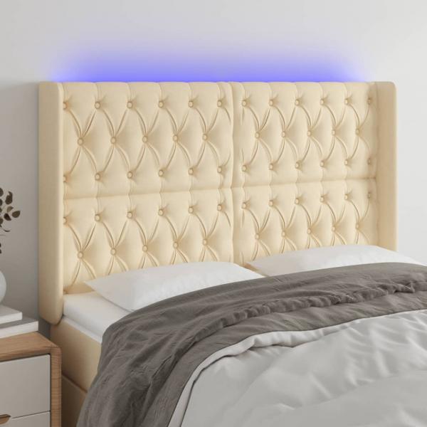 ARDEBO.de - LED Kopfteil Creme 147x16x118/128 cm Stoff