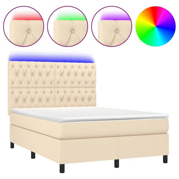 Boxspringbett mit Matratze & LED Creme 140x200 cm Stoff