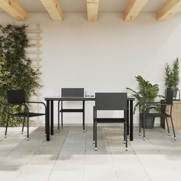 ARDEBO.de - 5-tlg. Garten-Essgruppe Schwarz Poly Rattan