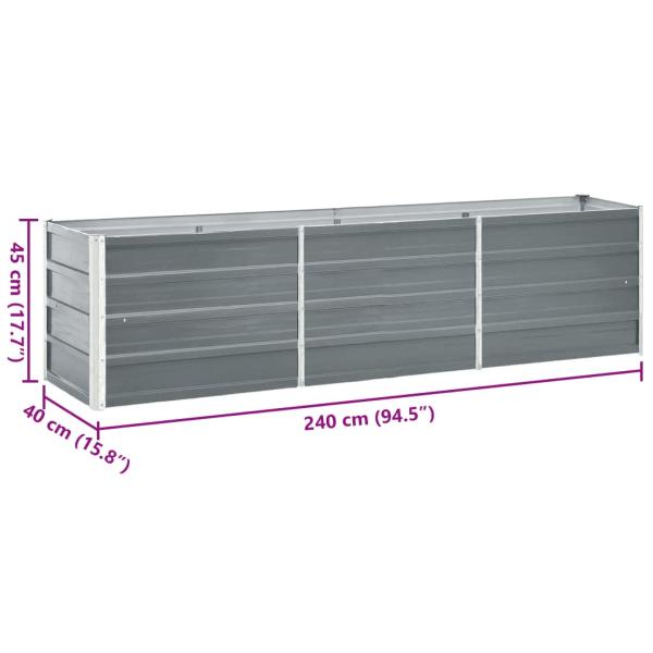 Garten-Hochbeet Verzinkter Stahl 240×40×45 cm Grau