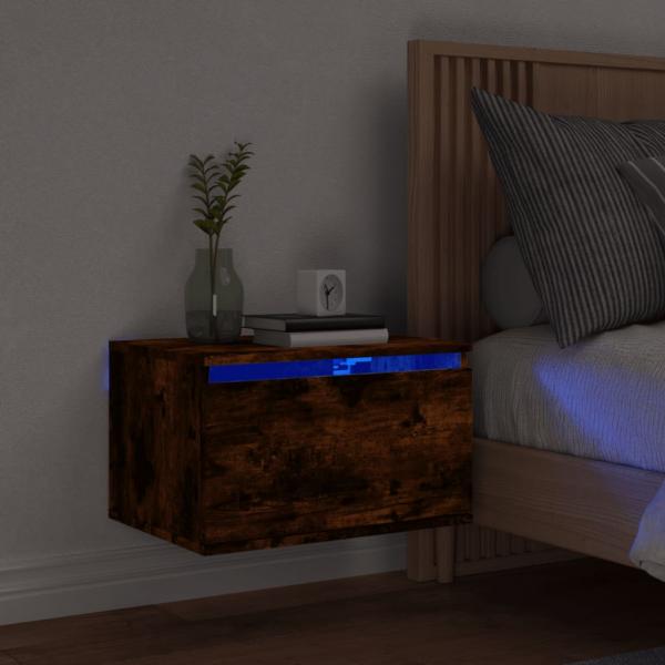 ARDEBO.de - Wand-Nachttisch mit LED-Leuchten Räuchereiche