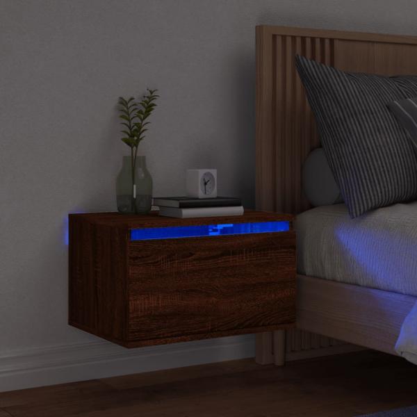 ARDEBO.de - Wand-Nachttisch mit LED-Leuchten Braun Eichen-Optik