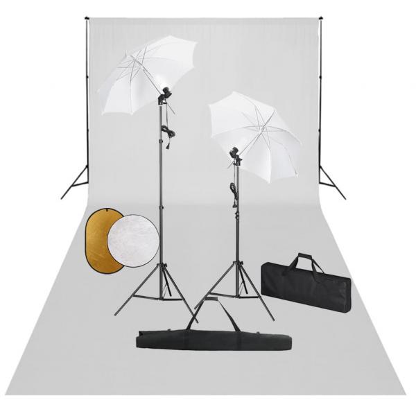 ARDEBO.de - Fotostudio-Set mit Leuchten, Schirmen, Hintergrund, Reflektor