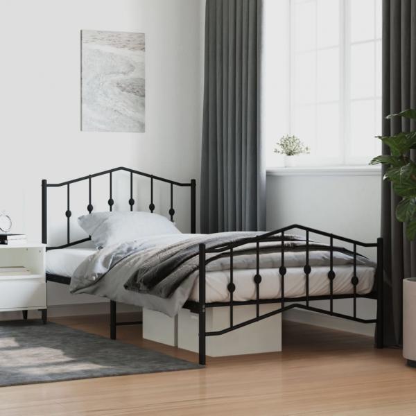 ARDEBO.de - Bettgestell mit Kopf- und Fußteil Metall Schwarz 107x203 cm