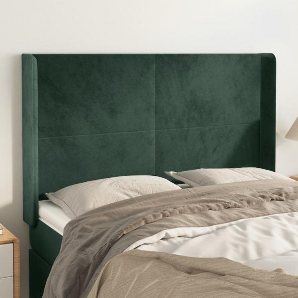 ARDEBO.de - Kopfteil mit Ohren Dunkelgrün 147x16x118/128 cm Samt