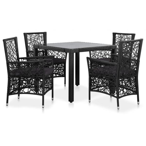 ARDEBO.de - 5-tlg. Garten-Essgruppe Poly Rattan Schwarz