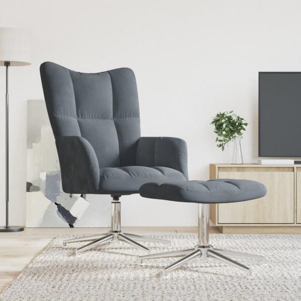 ARDEBO.de - Relaxsessel mit Hocker Dunkelgrau Samt