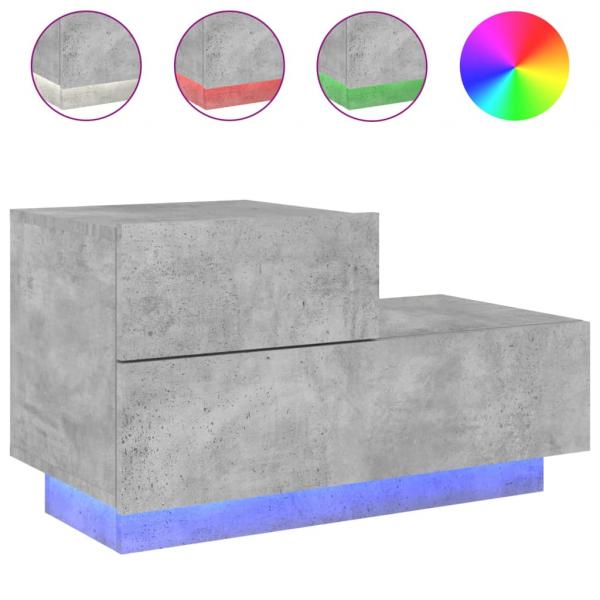 Nachttisch mit LED-Leuchten Betongrau 70x36x40,5 cm