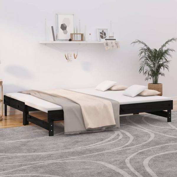 ARDEBO.de - Tagesbett Ausziehbar Schwarz 2x(100x200) cm Massivholz Kiefer