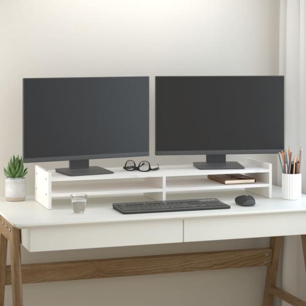 ARDEBO.de - Monitorständer Weiß 100x27x15 cm Massivholz Kiefer