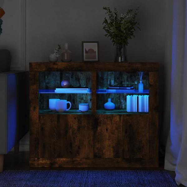 ARDEBO.de - Beistellschränke mit LED-Leuchten 2 Stk. Räuchereiche