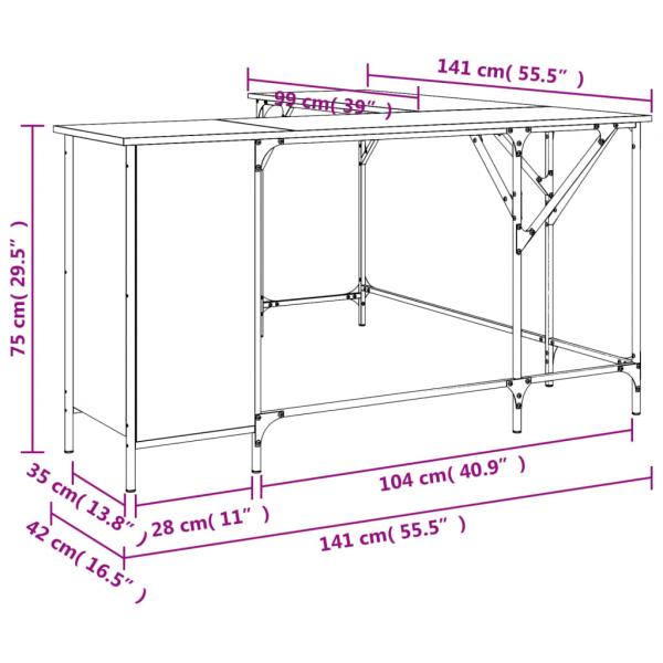 Schreibtisch Räuchereiche 141x141x75 cm Holzwerkstoff