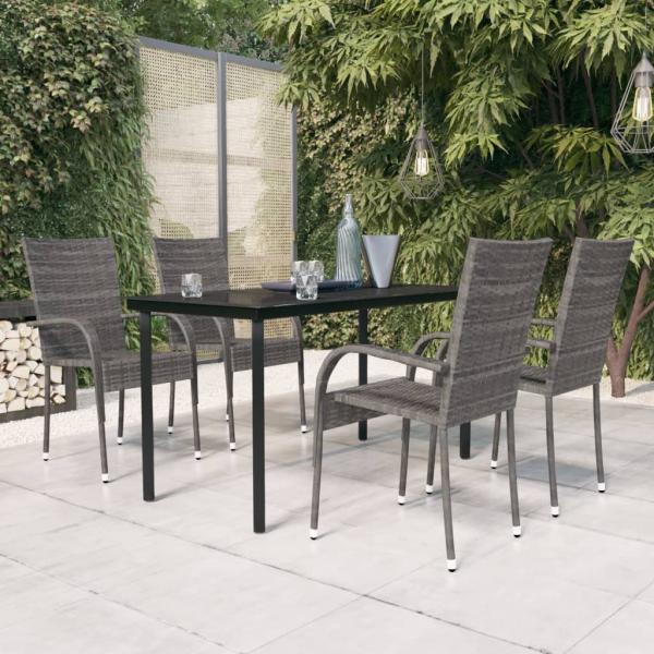 ARDEBO.de - 5-tlg. Garten-Essgruppe Grau und Schwarz