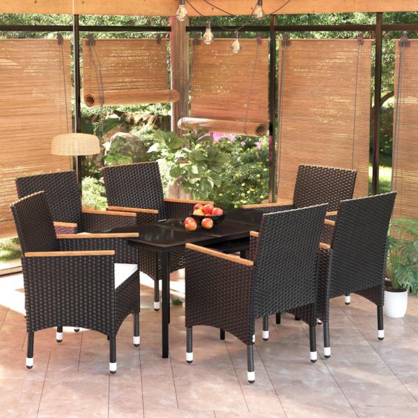 ARDEBO.de - 7-tlg. Garten-Essgruppe mit Kissen Schwarz