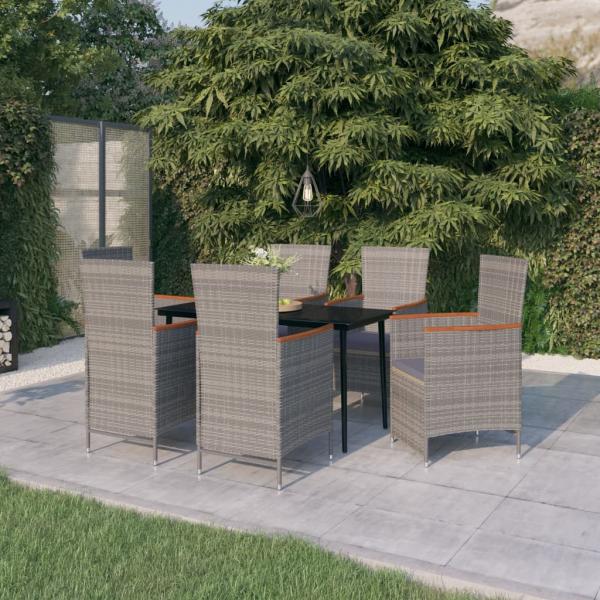 ARDEBO.de - 7-tlg. Garten-Essgruppe mit Auflagen Grau