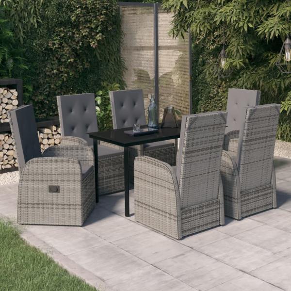 ARDEBO.de - 7-tlg. Garten-Essgruppe mit Kissen Grau