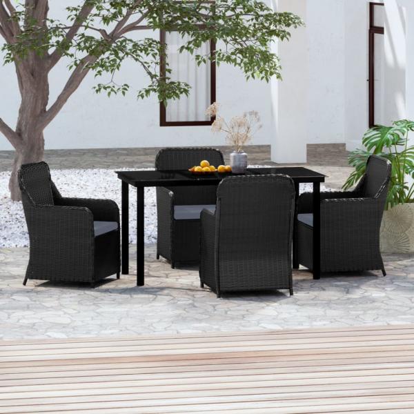 ARDEBO.de - 5-tlg. Garten-Essgruppe mit Kissen Schwarz
