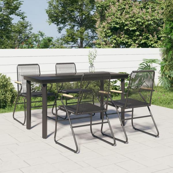 ARDEBO.de - 5-tlg. Garten-Essgruppe Schwarz PVC Rattan