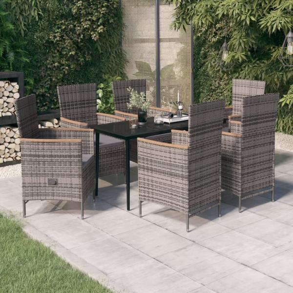 ARDEBO.de - 7-tlg. Garten-Essgruppe mit Kissen Grau