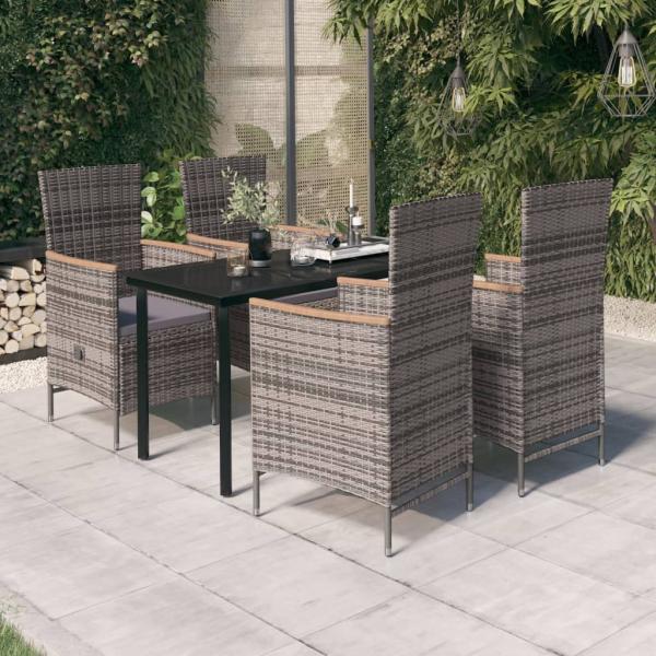 ARDEBO.de - 5-tlg. Garten-Essgruppe mit Kissen Grau
