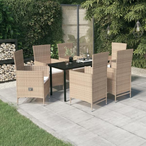 ARDEBO.de - 7-tlg. Garten-Essgruppe mit Kissen Beige