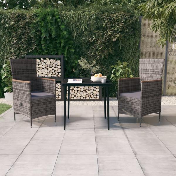 ARDEBO.de - 3-tlg. Garten-Essgruppe mit Kissen Grau