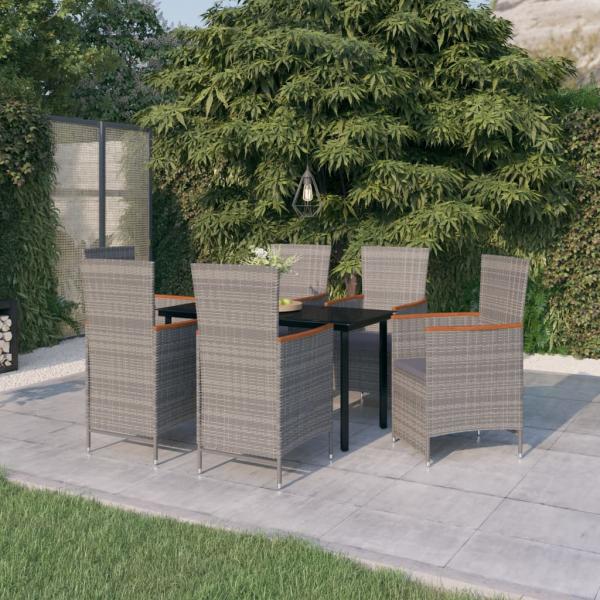 ARDEBO.de - 7-tlg. Garten-Essgruppe mit Auflagen Grau